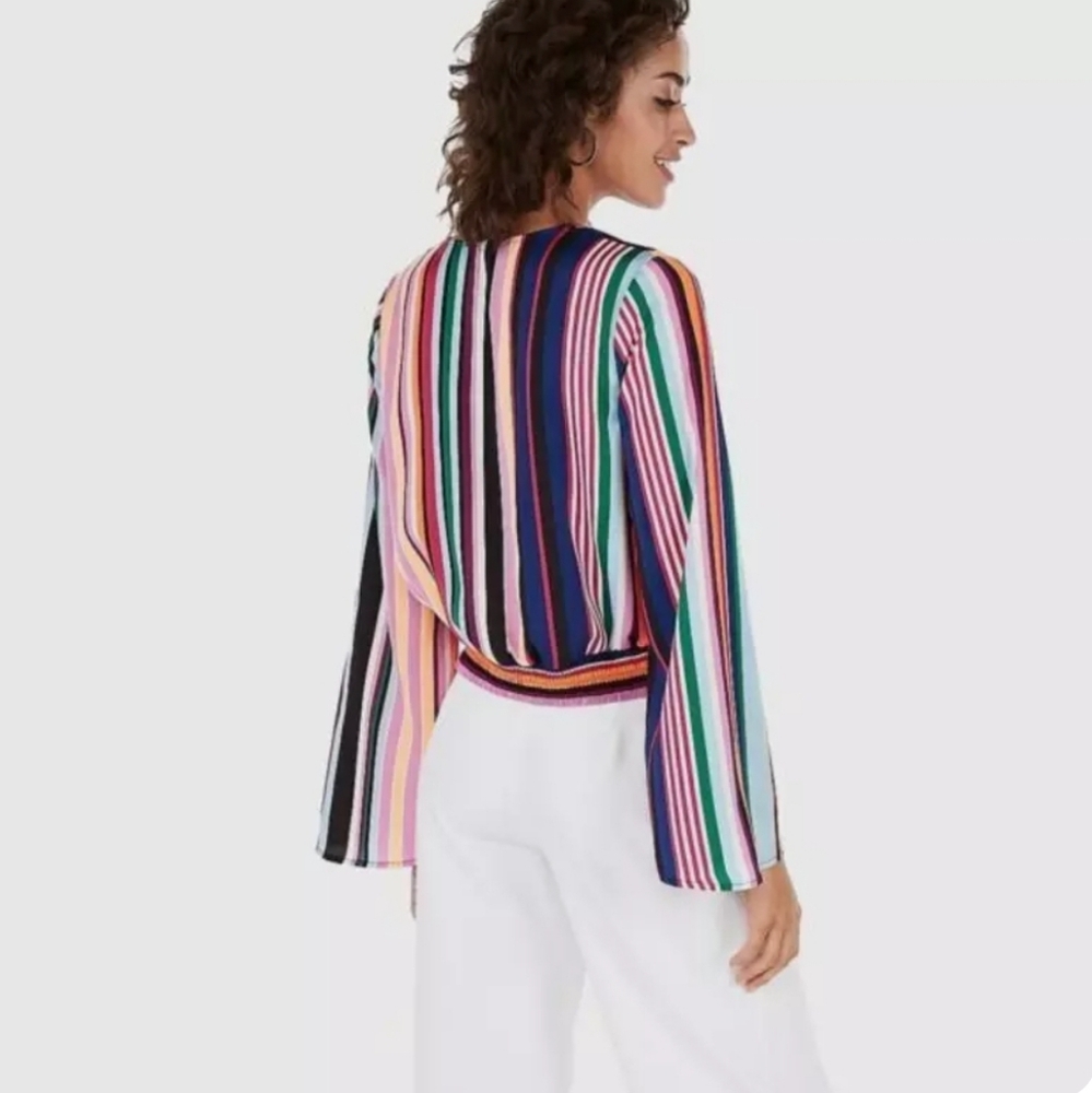 EXPRESS Striped Wrap Blouse - Picture 2 of 16